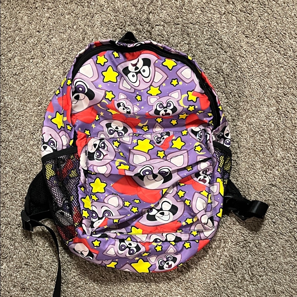 Kids Purple Raccoon Cartoon Backpack with Star Print
